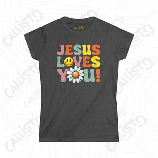 Women’s Floral Design Shirt - ’Jesus Loves You’: Inspirational Christian Tee for Women Faith-Based Apparel - Dark