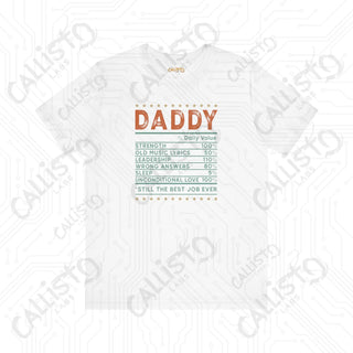 Men’s ’Daddy’ Daily Nutrition Value Dad Graphic Shirt: A Playful and Practical Gift for Father’s Day - White