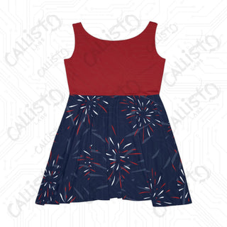 Women’s July 4th Skater Dress - Patriotic Independence Day Dress with Fireworks Design - All Over Prints