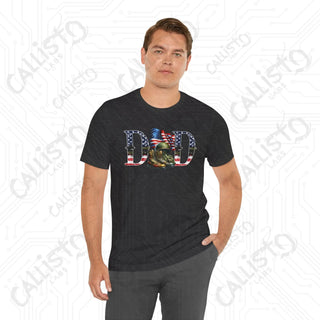 Mens ’DAD #MAN #MYTH #Legend’ Graphic Shirt: Patriotic Flag Lettering & Combat Boots Design - Unique Father’s Day