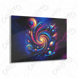 Colorful abstract acrylic panel art on black background - Celestial Whirl by Callisto Labs