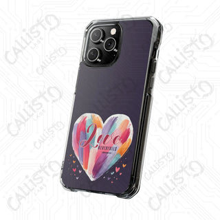 1 Corinthians 13:8 Love Never Fails Colorful Heart Magnetic Clear Impact Case for iPhone 14 & 15 - MagSafe® Compatible