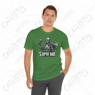 Men’s Horror Superdad Skeleton Superhero Graphic Shirt: Unique Dad Shirt with Hammer and Cape - Perfect Gift for