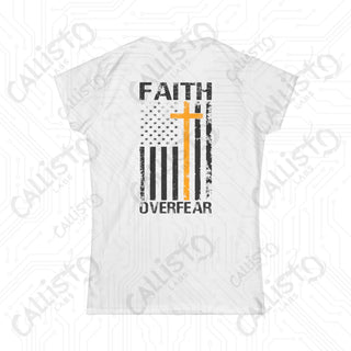 Women’s ’FAITH Over Fear’ Softstyle Tee with Cross and United States Flag - Inspirational Fashion for Every