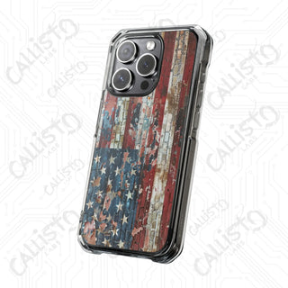 Distressed American Flag Magnetic Clear Impact Case for iPhone 14 & 15 - MagSafe® Compatible - Phone Case