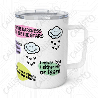 Never Give Up Motivational Self-Affirmation Insulated Coffee Mug 10oz - Daily Inspirational Quotes and Sayings - 10oz