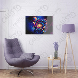 Celestial Whirl Acrylic Panel Art with a chair in room