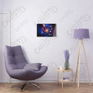 Celestial Whirl Acrylic Panel Art - Galactic Print with a chair in a room