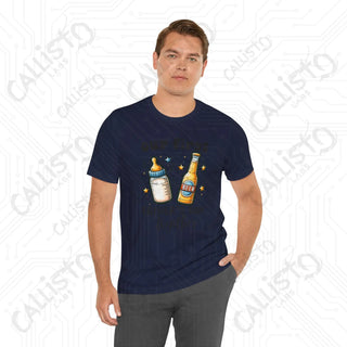 Men’s ’Our First Father’s Day Together’ Shirt: Celebratory Tee with Beer and Baby Bottle Graphic - Perfect Gift