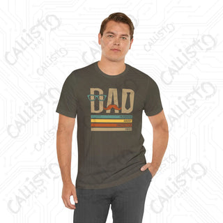 Men’s Graphic Shirt ’DAD: Husband Daddy Protector Hero’ with Mustache and Glasses Design Stylish Tee for Fathers