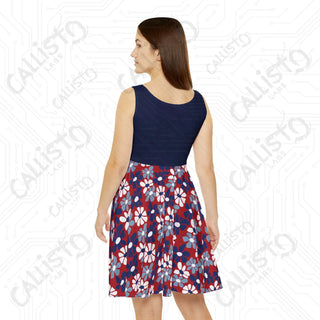 Women’s Patriotic Skater Dress - July 4th Independence Day USA Dress with Retro Floral Design - All Over Prints