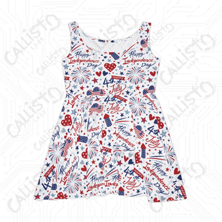 Women’s July 4th American Skater Dress - USA Patriotic Independence Day Dress with Fireworks Design - All Over Prints