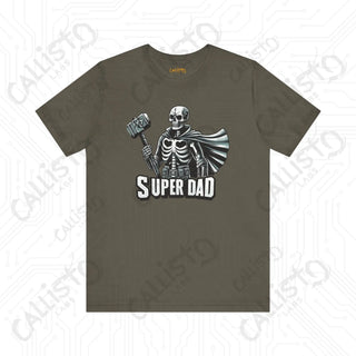 Men’s Horror Superdad Skeleton Superhero Graphic Shirt: Unique Dad Shirt with Hammer and Cape - Perfect Gift for