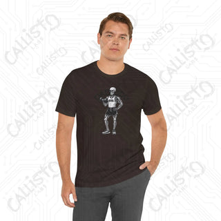 Men’s Horror ’Dad Bod’ Gym Skeleton with Weights Graphic Shirt: Fun and Spooky Dad Tee for Fitness Enthusiasts - T-Shirt