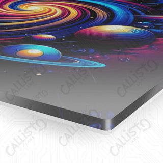 Colorful galaxy acrylic panel art on black background by Callisto Labs - original print