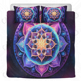 Purple Cosmic Mandala 3 Piece Bedding Set - Duvet Cover and 2 Pillowcases