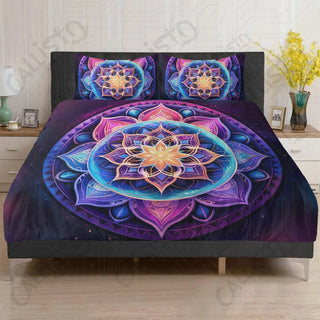 Purple Cosmic Mandala 3 Piece Bedding Set - Duvet Cover and 2 Pillowcases