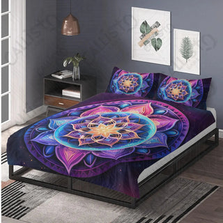 Purple Cosmic Mandala 3 Piece Bedding Set - Duvet Cover and 2 Pillowcases