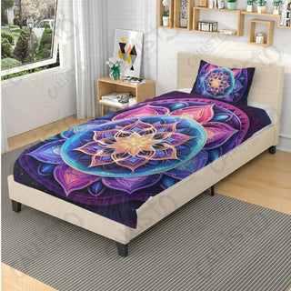 Purple Cosmic Mandala 3 Piece Bedding Set - Duvet Cover and 2 Pillowcases