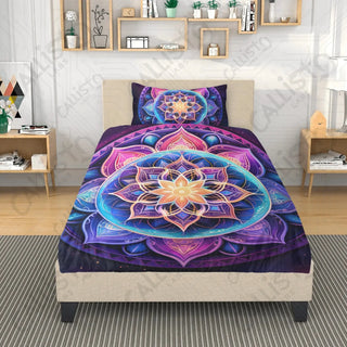 Purple Cosmic Mandala 3 Piece Bedding Set - Duvet Cover and 2 Pillowcases