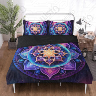 Purple Cosmic Mandala 3 Piece Bedding Set - Duvet Cover and 2 Pillowcases