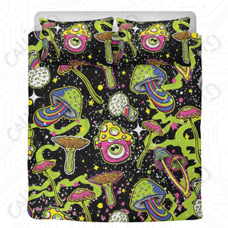 Stay Trippy Little Hippie Mushroom 3 Piece Bedding Set - Duvet Cover and 2 Pillowcases