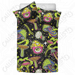 Stay Trippy Little Hippie Mushroom 3 Piece Bedding Set - Duvet Cover and 2 Pillowcases