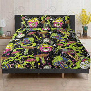 Stay Trippy Little Hippie Mushroom 3 Piece Bedding Set - Duvet Cover and 2 Pillowcases