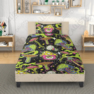 Stay Trippy Little Hippie Mushroom 3 Piece Bedding Set - Duvet Cover and 2 Pillowcases