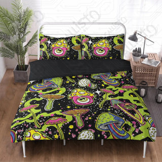 Stay Trippy Little Hippie Mushroom 3 Piece Bedding Set - Duvet Cover and 2 Pillowcases