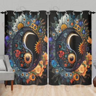 Floral Yin and Yang Sign Window Curtains (2 PCS) 84x52 IN