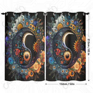 Floral Yin and Yang Sign Window Curtains (2 PCS) 84x52 IN