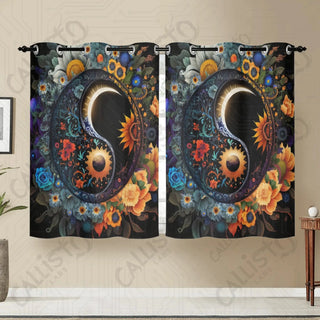 Floral Yin and Yang Sign Window Curtains (2 PCS) 72x52 IN