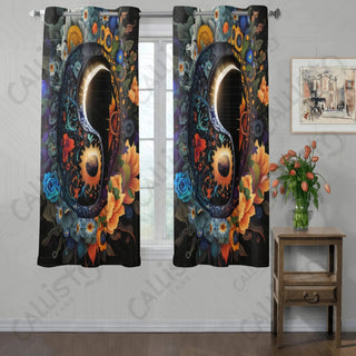 Floral Yin and Yang Sign Window Curtains (2 PCS) 72x52 IN