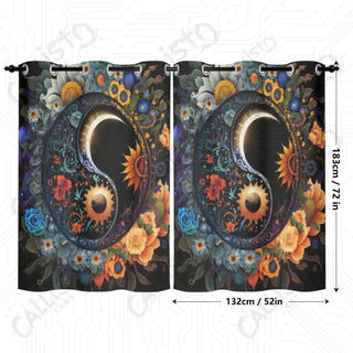 Floral Yin and Yang Sign Window Curtains (2 PCS) 72x52 IN