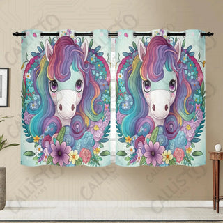 Whimsical Girls Unicorn Window Curtains (2 PCS) 72x52 IN