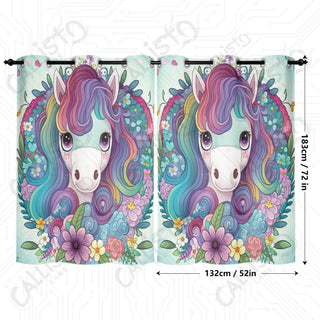 Whimsical Girls Unicorn Window Curtains (2 PCS) 72x52 IN