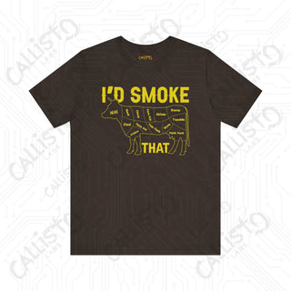 Men’s ’I’d Smoke That’ Funny Cow Shirt: Hilarious BBQ Apparel for Grill Masters and Beef Enthusiasts - Brown