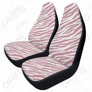 Pink Zebra Print High-Quality Polyester Front Car Seat Covers | Durable Short Plush Seat Protectors | Personalized &