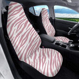 Pink Zebra Print High-Quality Polyester Front Car Seat Covers | Durable Short Plush Seat Protectors | Personalized &