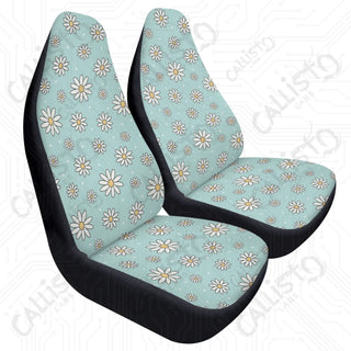 Baby Blue Daisy Floral Custom High-Quality Polyester Front Car Seat Covers - Durable Comfortable Protection Cars SUVs