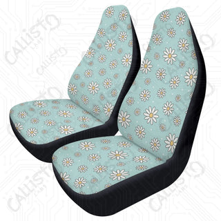 Baby Blue Daisy Floral Custom High-Quality Polyester Front Car Seat Covers - Durable Comfortable Protection Cars SUVs