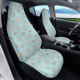 Baby Blue Daisy Floral Custom High-Quality Polyester Front Car Seat Covers - Durable Comfortable Protection Cars SUVs