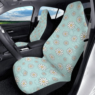 Baby Blue Daisy Floral Custom High-Quality Polyester Front Car Seat Covers - Durable Comfortable Protection Cars SUVs