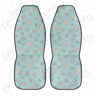 Baby Blue Daisy Floral Custom High-Quality Polyester Front Car Seat Covers - Durable Comfortable Protection Cars SUVs