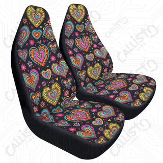 Lover Girl Groovy Hearts Front Seat Covers - Premium Polyester Material - Comfort Durability Secure Fit - Protects Car