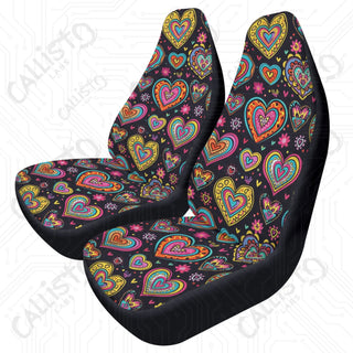 Lover Girl Groovy Hearts Front Seat Covers - Premium Polyester Material - Comfort Durability Secure Fit - Protects Car