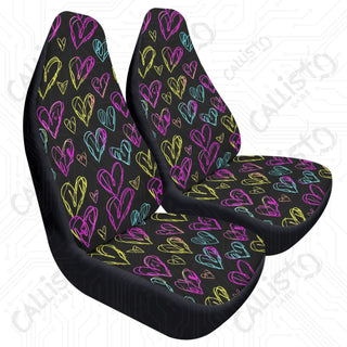 High-Quality Neon Heart Front Seat Covers | Durable Polyester | Stretch Fabric & Elastic Backing Perfect Fit