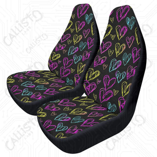 High-Quality Neon Heart Front Seat Covers | Durable Polyester | Stretch Fabric & Elastic Backing Perfect Fit