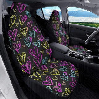 High-Quality Neon Heart Front Seat Covers | Durable Polyester | Stretch Fabric & Elastic Backing Perfect Fit